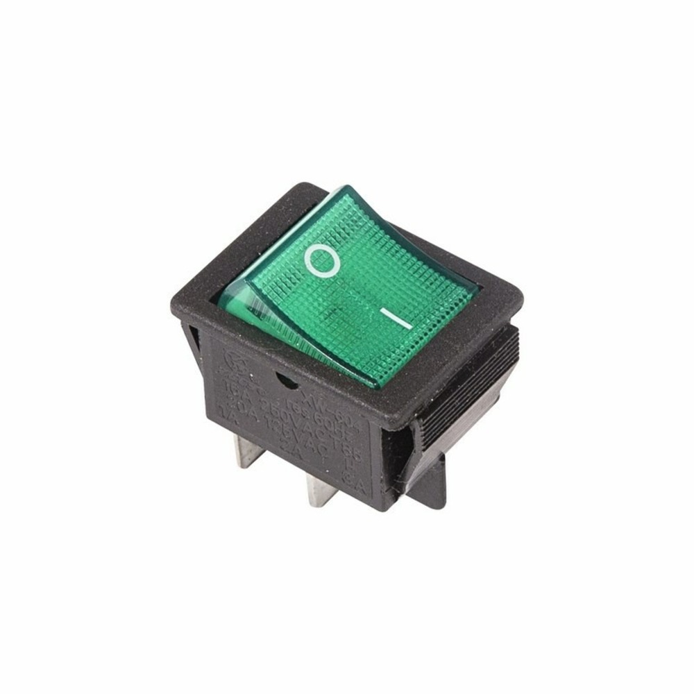 Выключатель клавишный Rexant 36-2332 250V 16А (4с) ON-OFF зеленый с подсветкой, 10шт