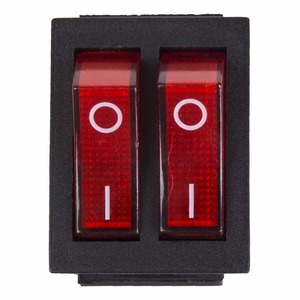Выключатель клавишный Rexant 36-2410 250V 15А (6с) ON-OFF красный с подсветкой ДВОЙНОЙ, 10шт