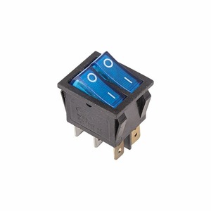 Выключатель клавишный Rexant 36-2411 250V 15А (6с) ON-OFF синий с подсветкой ДВОЙНОЙ, 10шт