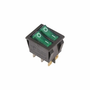 Выключатель клавишный Rexant 36-2412 250V 15А (6с) ON-OFF зеленый с подсветкой ДВОЙНОЙ, 10шт