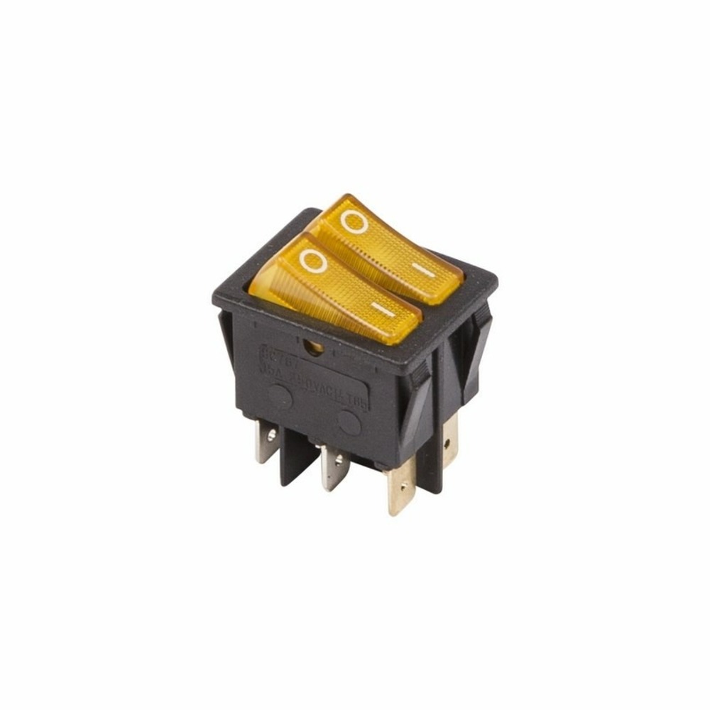 Выключатель клавишный Rexant 36-2413 250V 15А (6с) ON-OFF желтый с подсветкой ДВОЙНОЙ, 10шт