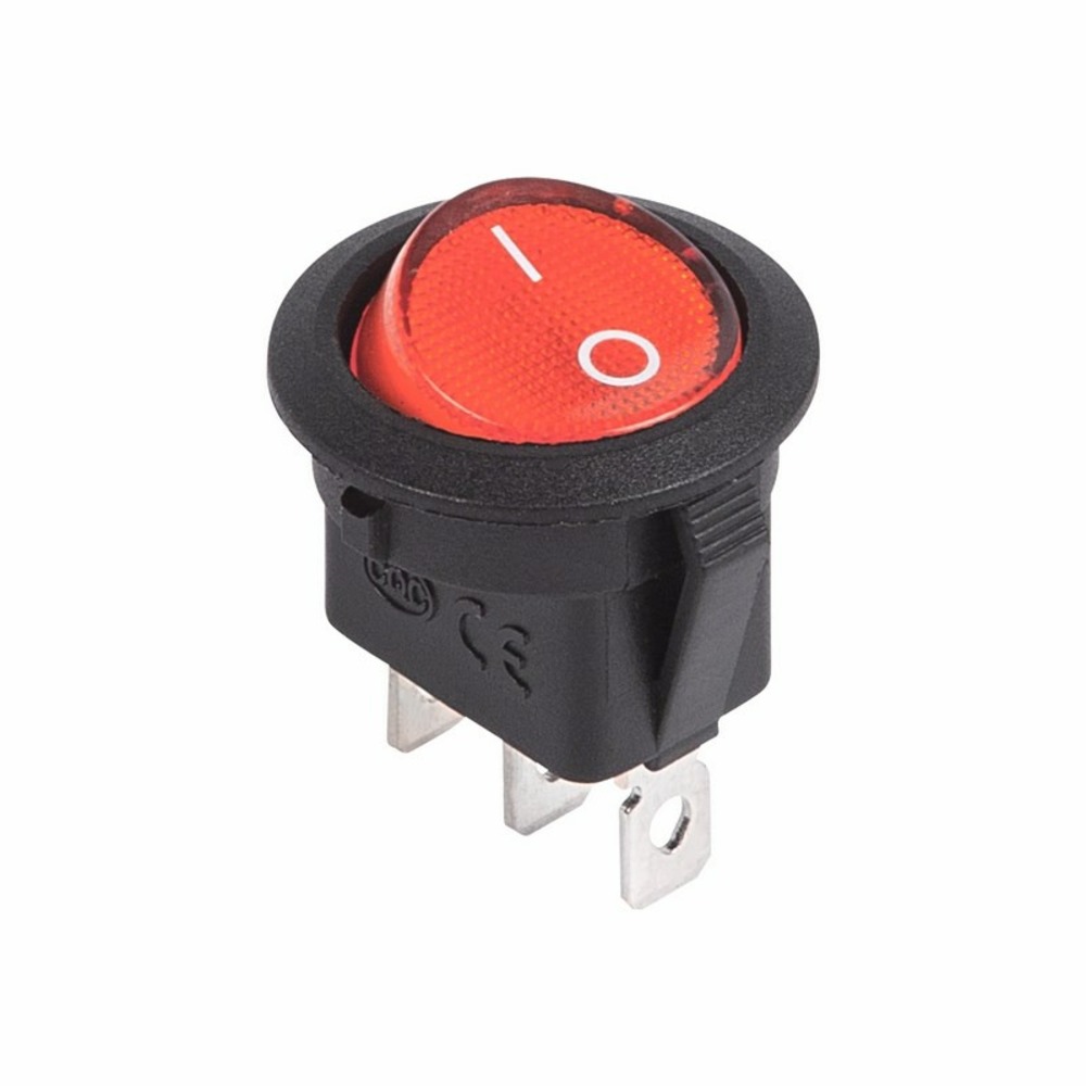 Выключатель клавишный круглый Rexant 36-2585 12V 20А (3с) ON-OFF красный с подсветкой, 10шт