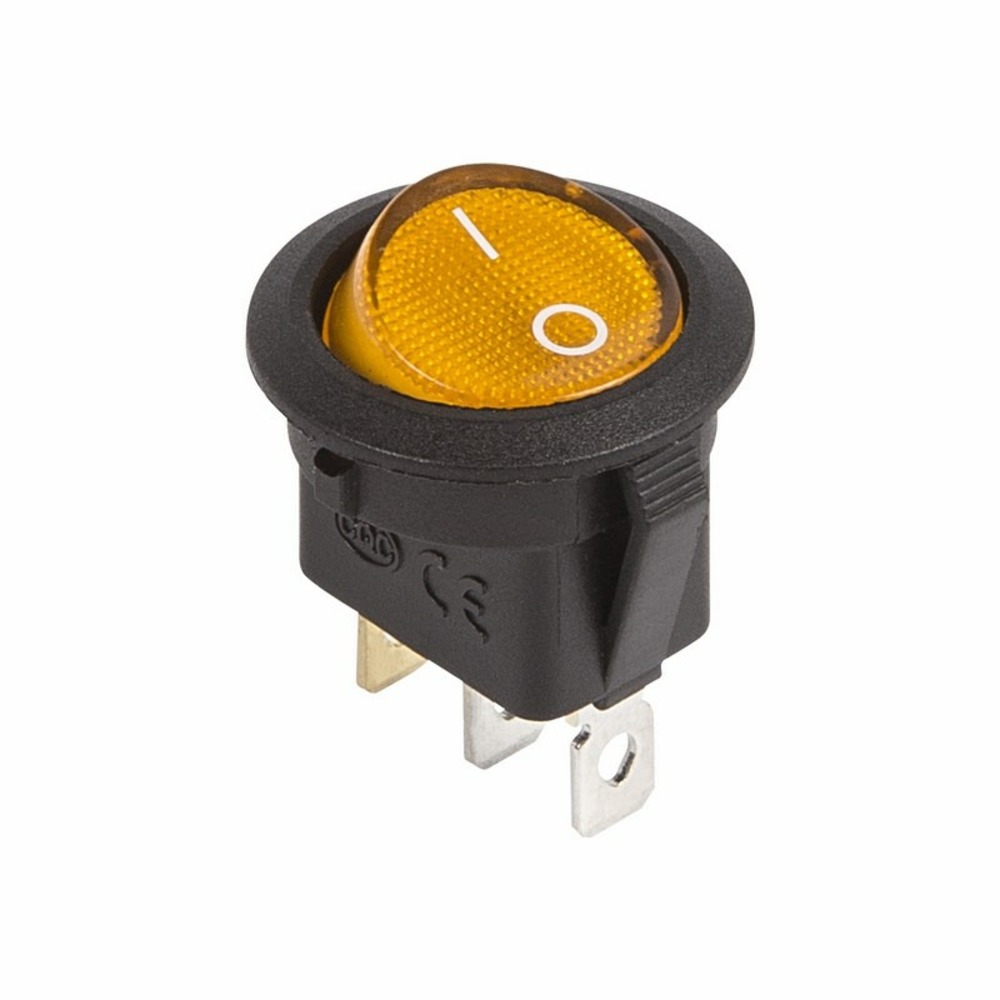 Выключатель клавишный круглый Rexant 36-2587 12V 20А (3с) ON-OFF желтый с подсветкой, 10шт