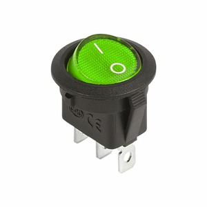 Выключатель клавишный круглый Rexant 36-2588 12V 20А (3с) ON-OFF зеленый с подсветкой, 10шт
