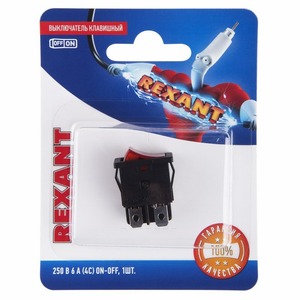 Выключатель клавишный Rexant 06-0300-A 250V 6А (4с) ON-OFF красный с подсветкой, 10шт