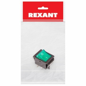 Выключатель клавишный Rexant 36-2332-1 250V 16А (4с) ON-OFF зеленый с подсветкой, 1шт
