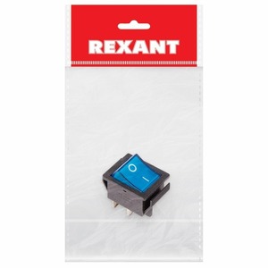 Выключатель клавишный Rexant 36-2331-1 250V 16А (4с) ON-OFF синий с подсветкой, 1шт