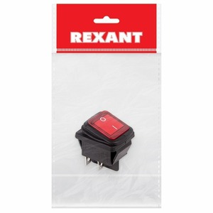 Выключатель клавишный Rexant 36-2360-1 250V 15А (4с) ON-OFF красный с подсветкой ВЛАГОЗАЩИТА, 1шт