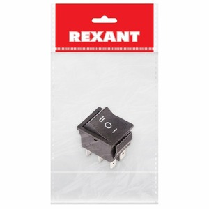 Выключатель клавишный Rexant 36-2370-1 250V 15А (6с) ON-OFF-ON черный с нейтралью, 1шт