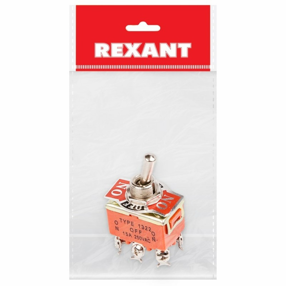 Тумблер Rexant 36-4132-1 250V 15А (6c) ON-OFF-ON двухполюсный, 1шт