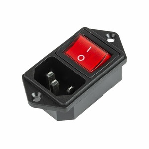 Выключатель клавишный Rexant 36-2282 250V 6А (4с) ON-OFF красный с подсветкой и штекером C14 3PIN, 10шт