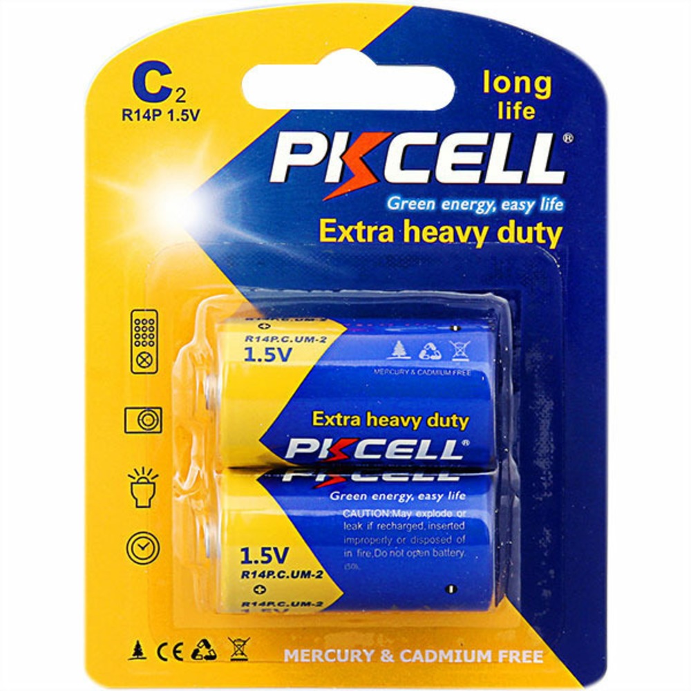 Батарейка PKCELL R14P-2B тип - C(R14) 2 шт в блистере