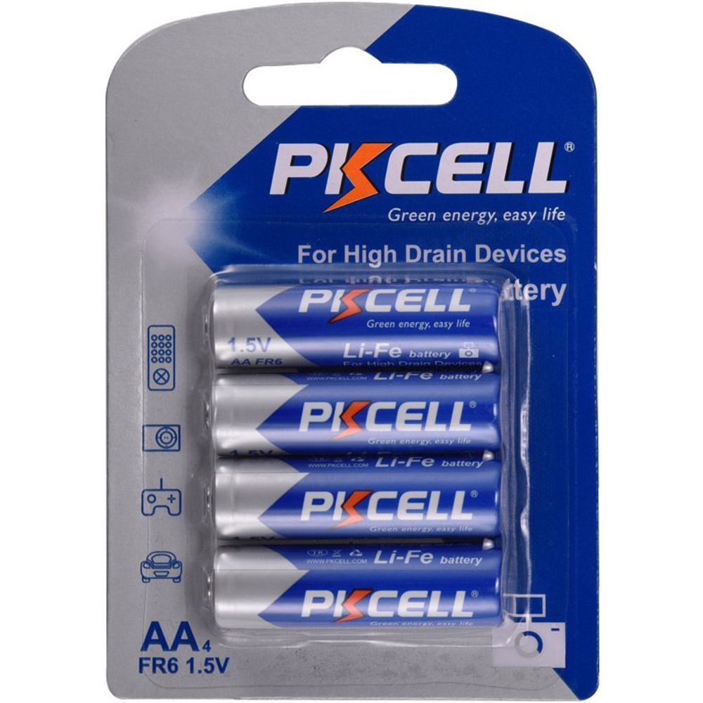 Батарейка PKCELL Li-Fe AA-4B тип - AA 4 шт в блистере