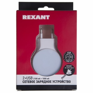 Сетевое зарядное устройство Rexant 18-2223 2хUSB (5 V,2100 mA+1000 mA) белое