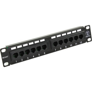 Патч-панель 10" Rexant 04-0025 1U, 12 портов RJ-45, категория 5e, UTP неэкранированная,черная