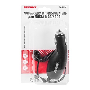 Автозарядка в прикуриватель Rexant 16-0254 для NOKIA «тонкая» (АЗУ) (5 V, 700 mA) шнур спираль 1.2 м черная