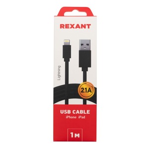 Кабель USB 2.0 Тип A - Lightning Rexant 18-7050 USB-Lightning 2 А, черный ПВХ 1.0m