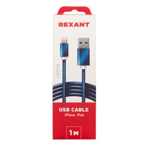 Кабель USB 2.0 Тип A - Lightning Rexant 18-7052 USB-Lightning синяя нейлоновая оплетка 1.0m