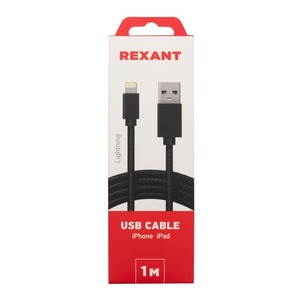 Кабель USB 2.0 Тип A - Lightning Rexant 18-7055 USB-Lightning черная нейлоновая оплетка 1.0m