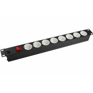 Распределитель питания Noname 04-0308 Блок розеток 19", 1U, 10А, 8 розеток, корпус сталь, без шнура питания
