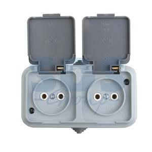 Розетка двухместная влагозащищенная для открытой установки Rexant 78-0525 IP54, без заземления 16 А, РА16-302(03)