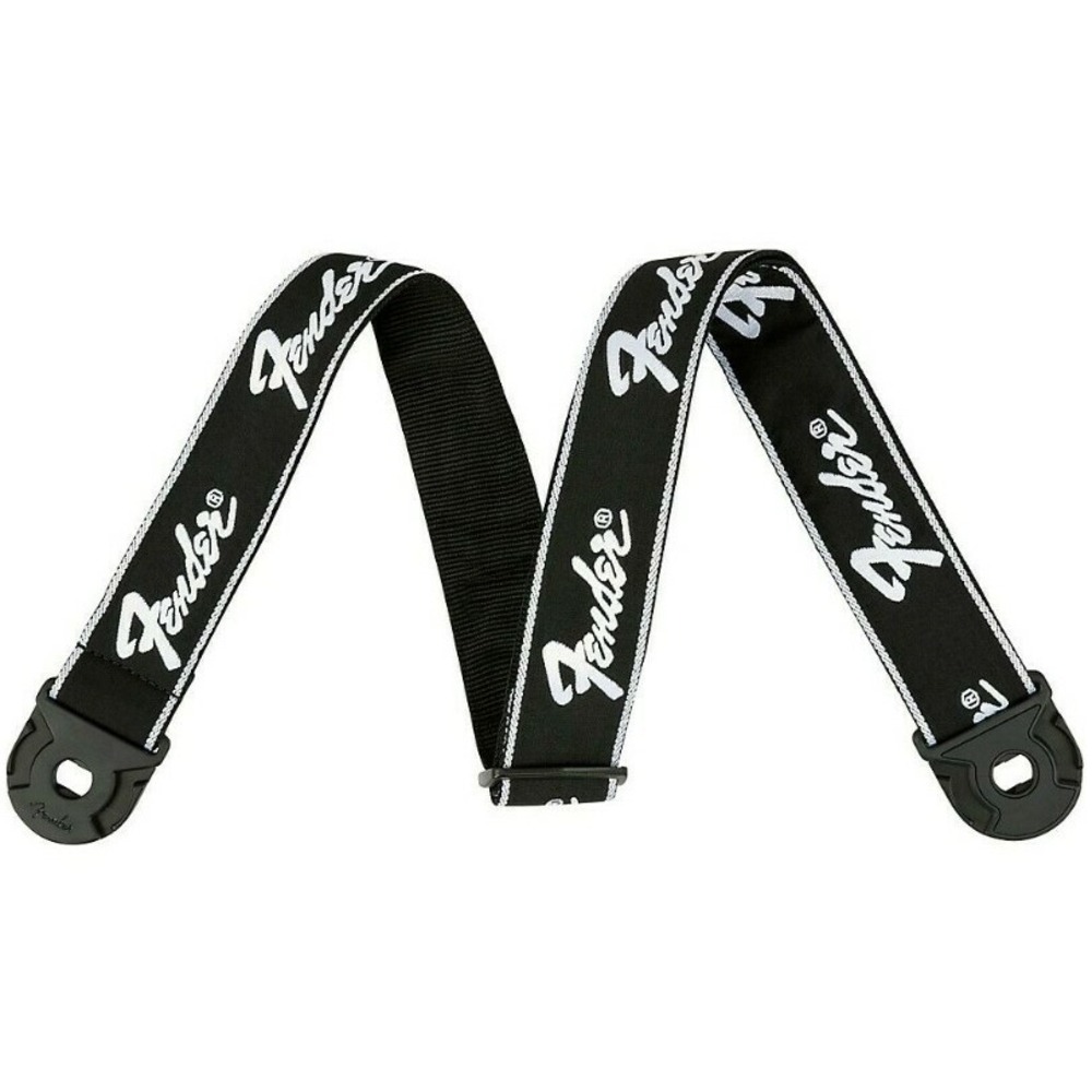 Ремень для гитары Fender Quick Grip Locking End Strap Black with White Running Logo 2