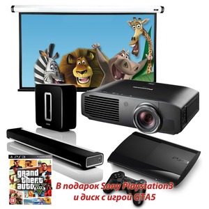 Домашний кинотеатр Sonos Playbar + Sub + Panasonic PT-AE8000E + EliteScreens Home100IWH2