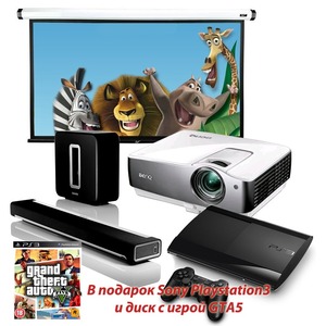 Домашний кинотеатр Sonos Playbar + Sub + BenQ W1200 + EliteScreens Home100IWH2