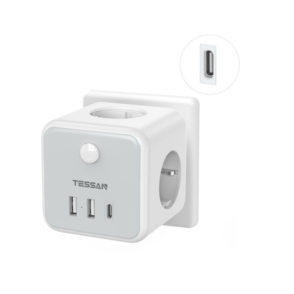 Удлинитель электрический Tessan TS-301-DE-C Grey