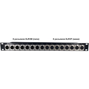 Панель для рэковых шкафов GS-PRO 8 разъемов XLR3F + 8 разъемов XLR3M рэковая панель