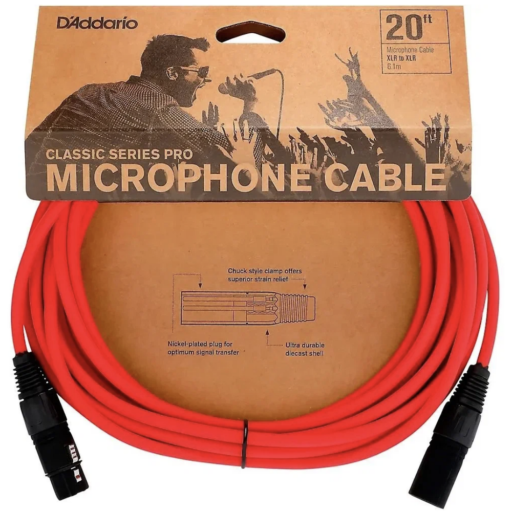 Кабель аудио 1xXLR - 1xXLR DAddario PW-CPMIC-20RD 6.0m