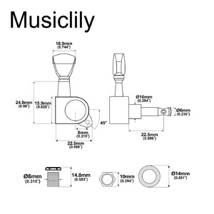 Колки для гитары 3+3 Musiclily MX1345BK-3MX1346BK-3
