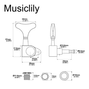 Комплект колков для 4-струнной бас-гитары Musiclily MX1358CR-4
